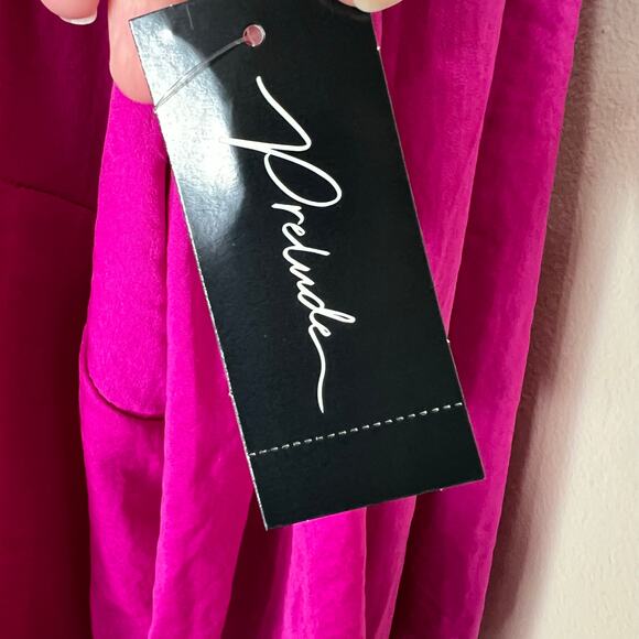 Prelude Blouse Large Womens Magenta Pink V-Neck Top Balloon Sleeve Ruffle Chic - Picture 8 of 8